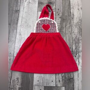 Vintage 60s Toddler Overall Pinafore Dress Red Heart Quilted Corduroy Holiday